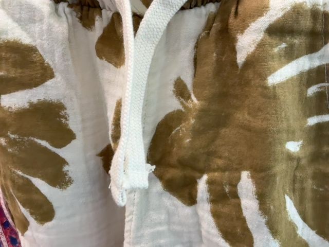 3/3T, Zara, Cream, Green monstera print cotton drawstring pants