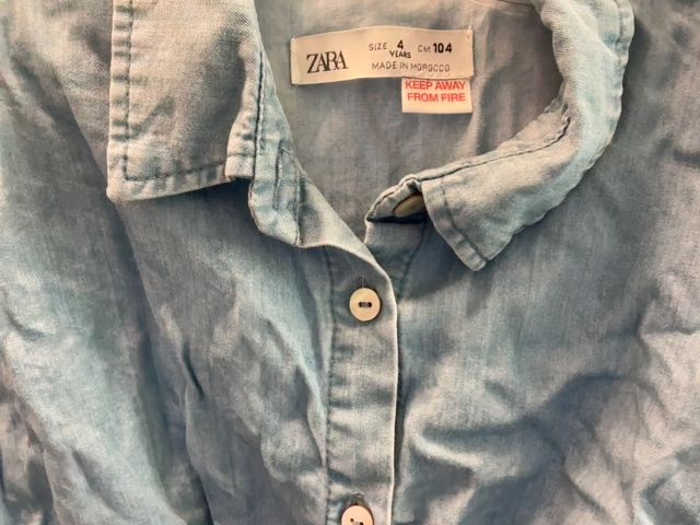4/4T, Zara, Blue, Short-sleeve cropped button-down shirt with tie