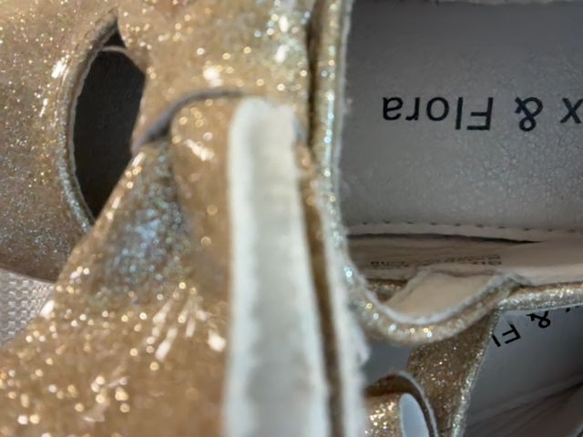 Size 8, Felix & Flora, Gold, Glitter Mary Jane shoes with bow