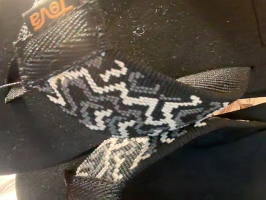 Size 12, Teva, Black, Foam flip-flops, white/grey strap pattern