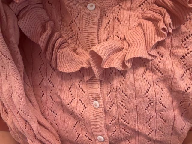 18 mo, MinyMo, Pink, Pointelle ruffle button-up cardigan