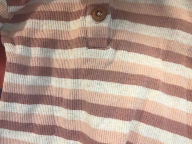 9 mo, Hust and Claire, Oatmeal, Two-tone pink striped long-sleeve ribbed bodysuit