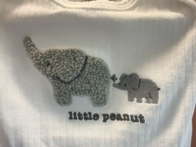 0-3 mo, Rabbit + Bear, White, "Little Peanut" elephant ribbed long-sleeve bodysuit